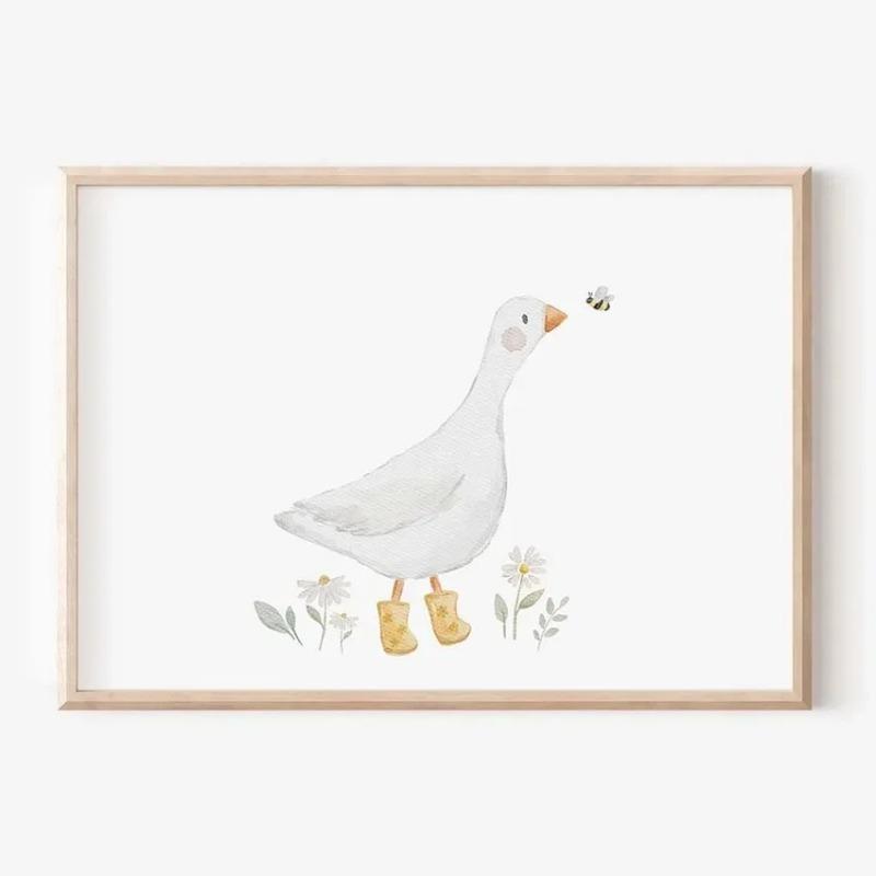 Бохо Мультяшные Сельскохозяйственные Животные Настенное Искусство Холст Живопись Кролик Медведь Пчела Цветок Постеры и Принты Картинки для Декора Детской Комнаты