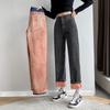Винтажные женские джинсы с высокой талией, зимние толстые теплые уличные джинсы, широкие джинсы, женские джинсовые брюки, прямые мешковатые джинсовые брюки для мам