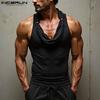 Men Swing Collar Sleeveless Solid Color Fitted Tank Tops