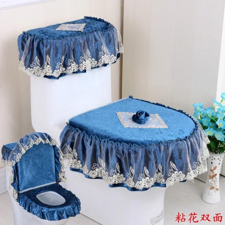 Вышитый край кружевной коврик для унитаза из 3 частей осенне-зимний бархатный чехол для унитаза U-образная молния сиденье для унитаза юбка стиль подол