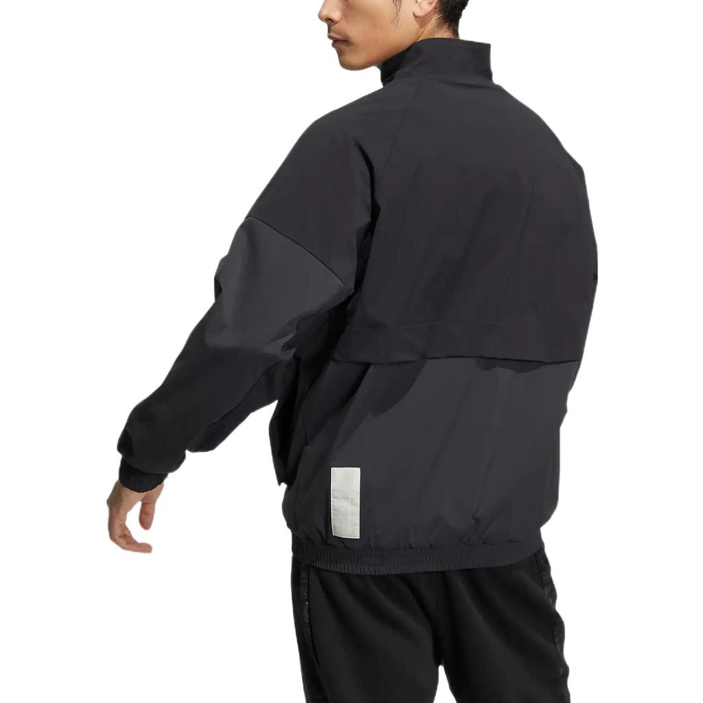 Adidas Solid Color Logo Print Sports Stand Collar Jacket Men Outerwear Black HN9009