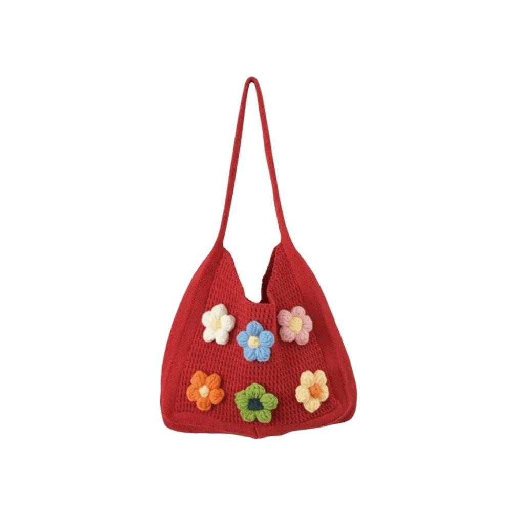 Breathable Knitted Tote Bag Sweet Seaside Vacation Handbag Trendy Crochet Shoulder Bag  Female