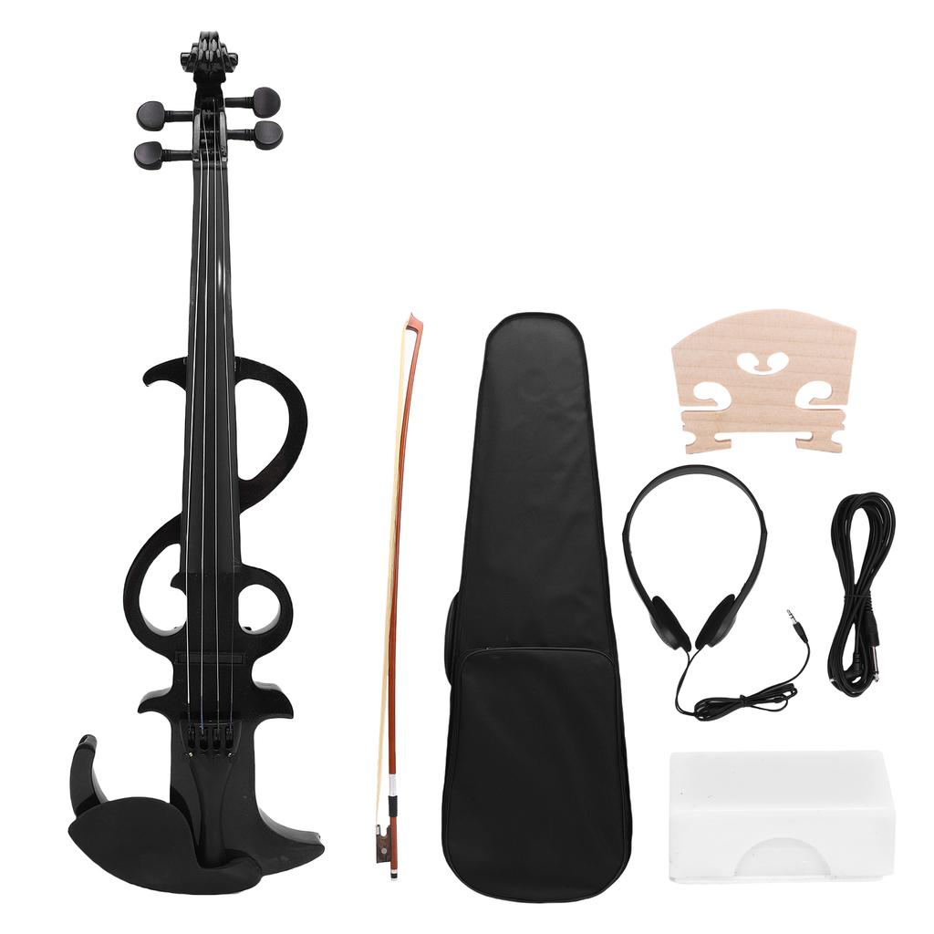 Electric Violin Kit 4 4 Black Solid Wood Beginner Electronic Violin with Bow Earphone Connection Cable Storage Box