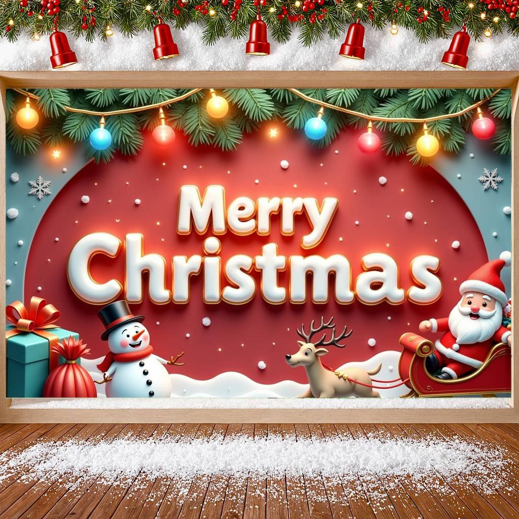 Xmas Decor Banner Snowflake Design Christmas Party Banner Christmas Banner Snowman For Photo Backdrop Winter Celebration Xmas