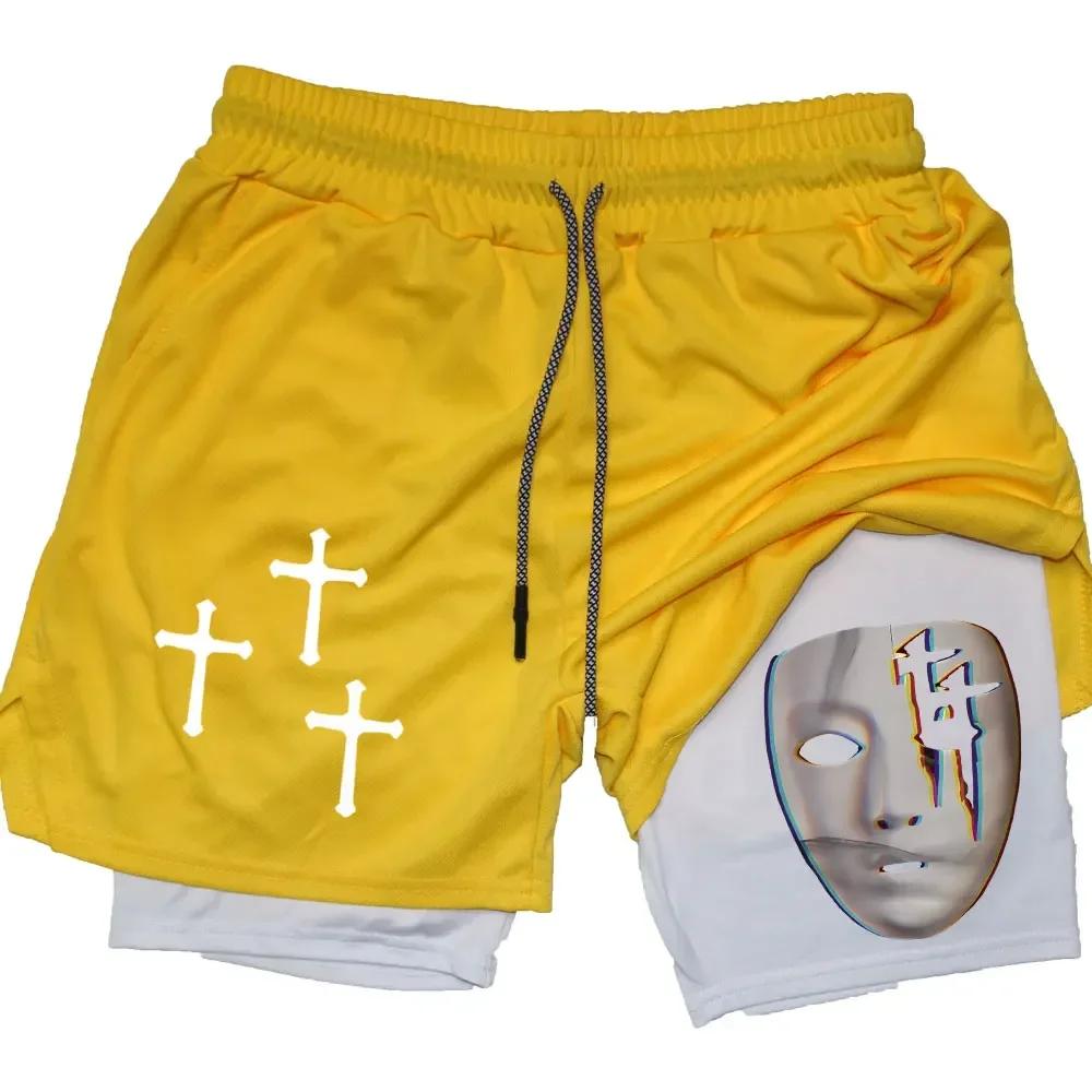 2025 Летние шорты для бега, мужские спортивные шорты 2 в 1, сетчатые быстросохнущие спортивные шорты для фитнеса и тренировок, двухслойные шорты для серфинга