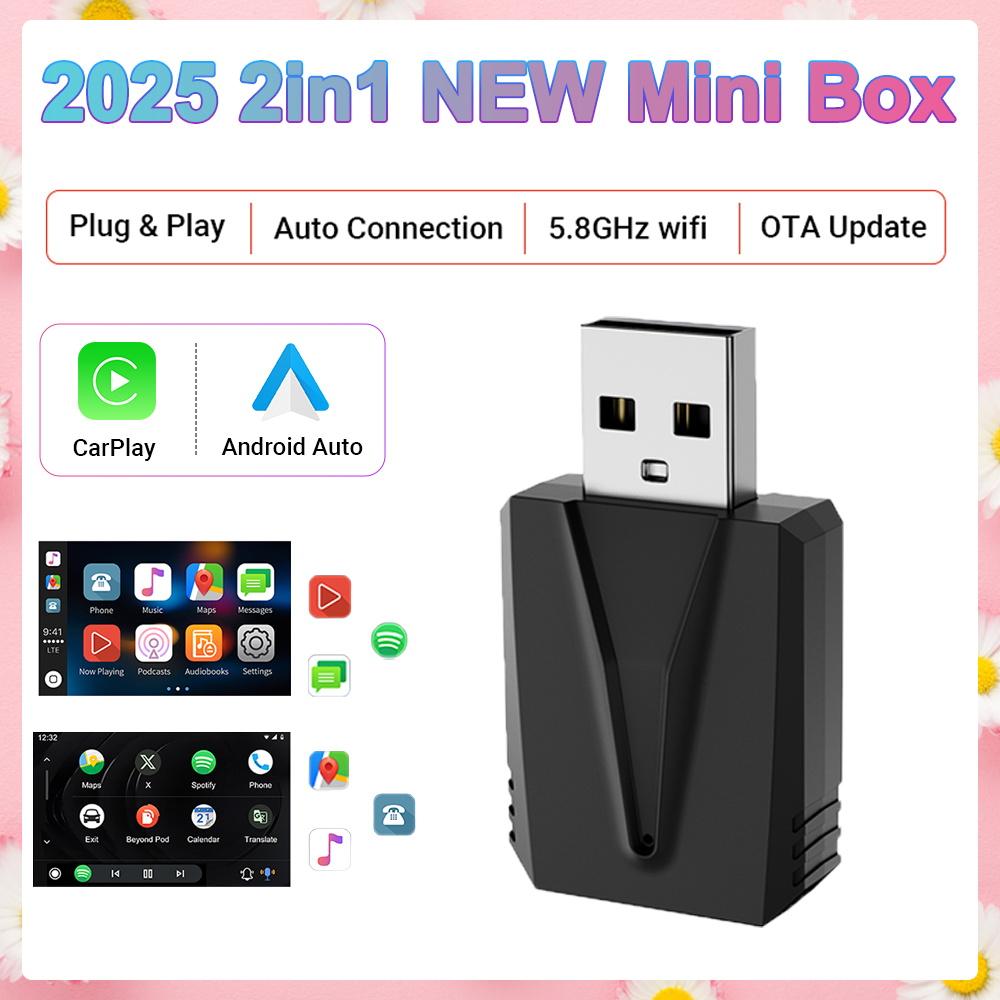 2025 NEW Wireless Carplay Adapter Android Auto 2in1 Smart Mini Box WIFI BT Auto Connect For Toyota Volvo Benz MG Kia MAZDA FORD