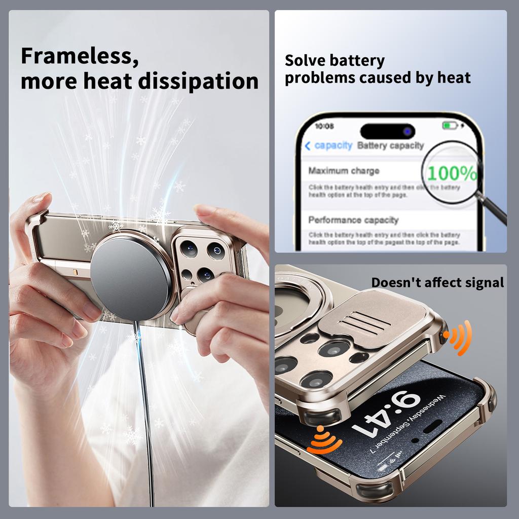 Чехол из титана «Ранняя пустыня» для iPhone 16 15 Pro Max с MagSafe, магнитная подставка с вращением на 360°, защита всей поверхности объективов камеры