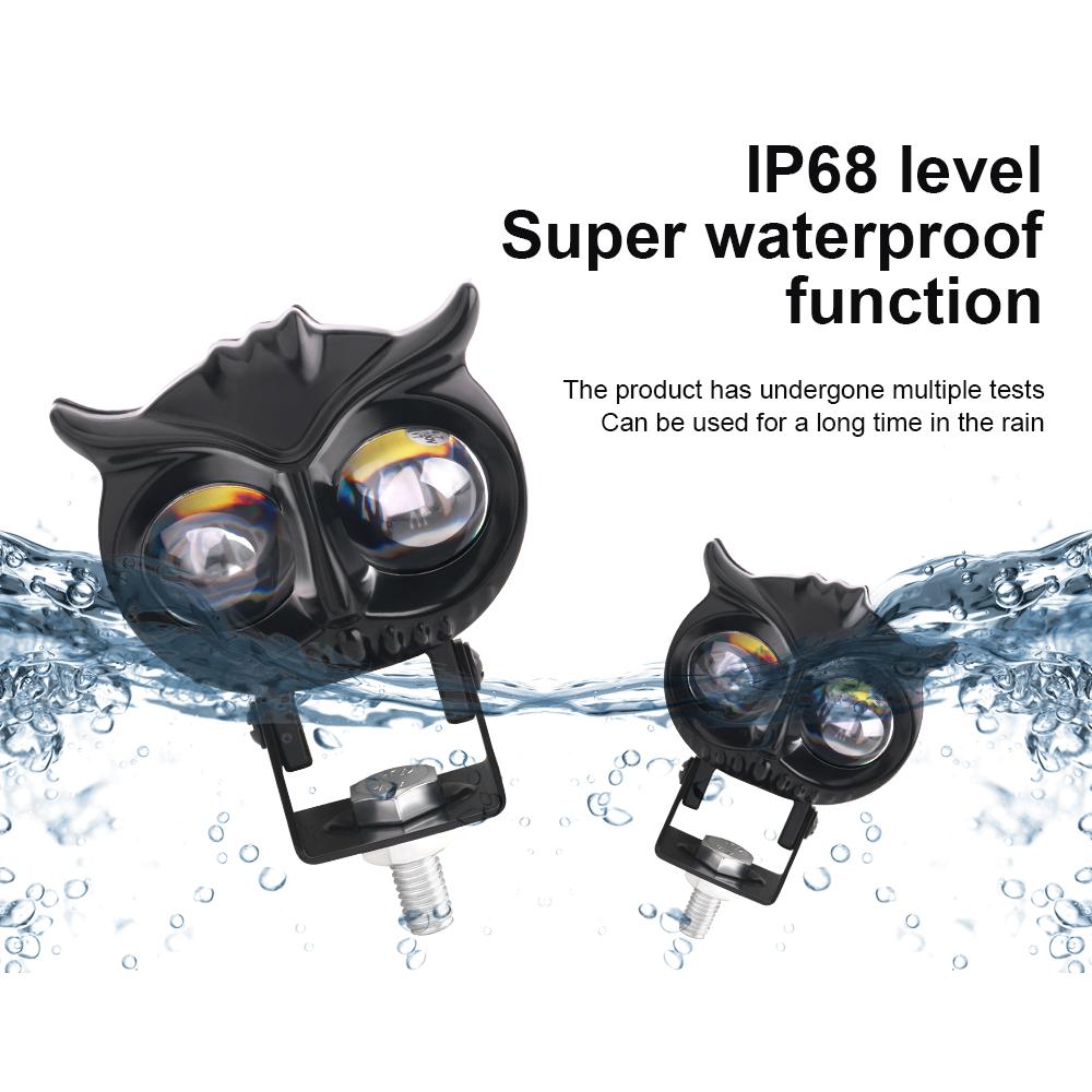 Led Motorcycle Light High Low Beam Owl Design Strobe Spotlights Accessories Scooter Dual Color Running Lamp Fog Light Headlight