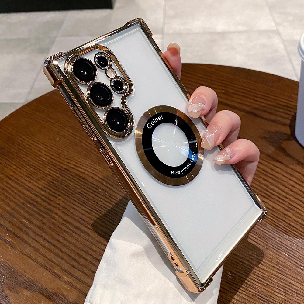 Plating Transparent Magnetic Wireless Charging Case For Samsung S26 S25 S24 Ultra S23 S22 S21 FE Note 20 Shockproof Bumper Cover