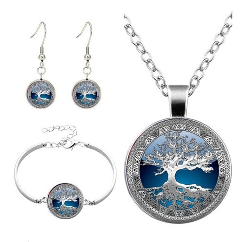 Мода, комплект из трех предметов Dragonfly Blue Time Gem, универсальное ожерелье-браслет «Древо жизни», серьги-браслеты