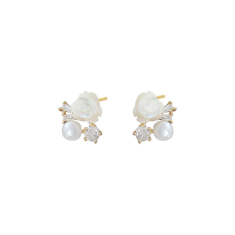 Camellia Pearl Earrings Natural Temperament Girl Fashion Niche Literary Style Earrings