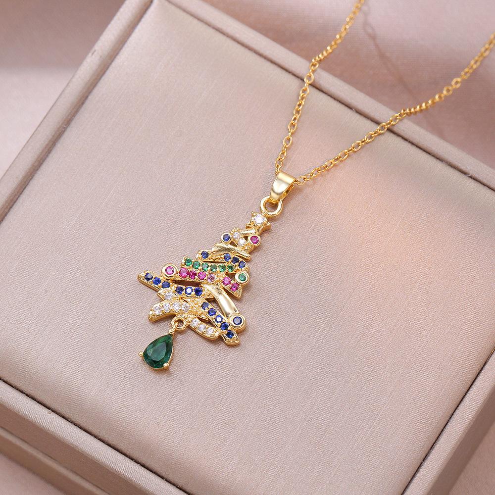 Christmas Tree Bell Pendant Necklace for Women 2024 Fashion Jewelry