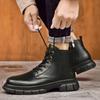 Модные ретро мужские ботинки, новые модные удобные осенне-зимние плюшевые теплые высокие кожаные ботинки, брендовые классические черные ботинки со шнуровкой и средним верхом