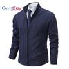Cozy Up Мужской свитер-кардиган с полной молнией, облегающий вязаный свитер на молнии с карманами