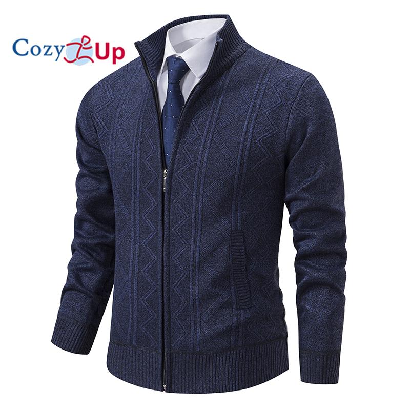 Cozy Up Мужской свитер-кардиган с полной молнией, облегающий вязаный свитер на молнии с карманами