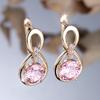 1 пара серег золотистого цвета с круглыми розовыми камнями, женские свадебные серьги-капли, ювелирные изделия