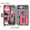 Gift,1 Set 24 In 1 Multifunctional Home Repair Hand Tool Set, Pliers, Tape Measure, Hammer Wrench, Screwdriver, Pink Hardware With Toolbox