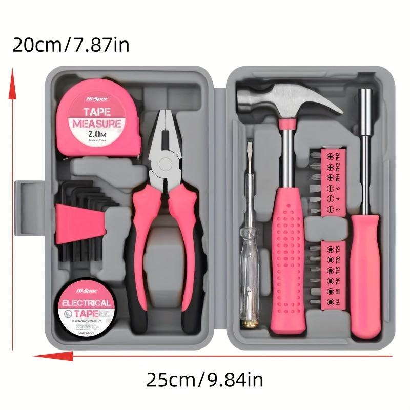 Gift,1 Set 24 In 1 Multifunctional Home Repair Hand Tool Set, Pliers, Tape Measure, Hammer Wrench, Screwdriver, Pink Hardware With Toolbox