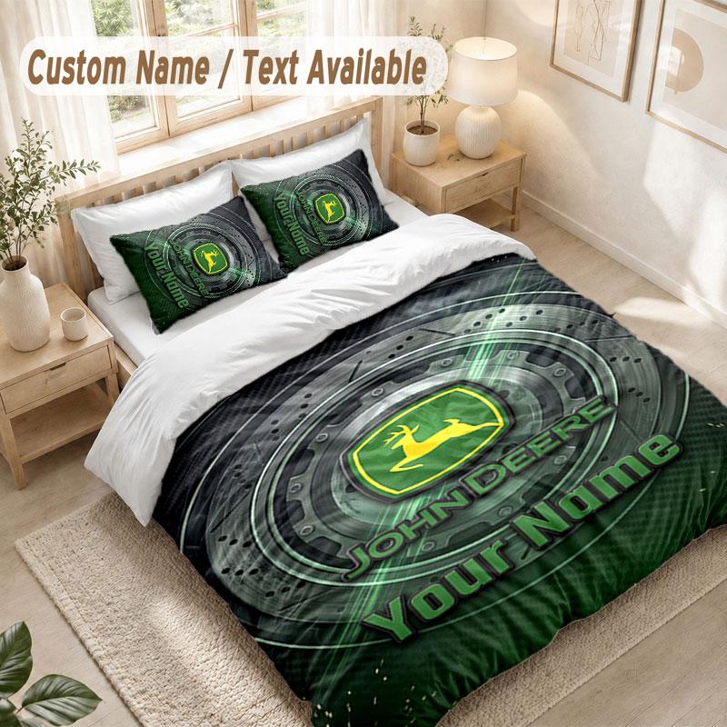 Custom Name Bedding Set 3 PiecesJohn Deere Print Duvet Cover + 2 Pillowcases Soft Bed Decor