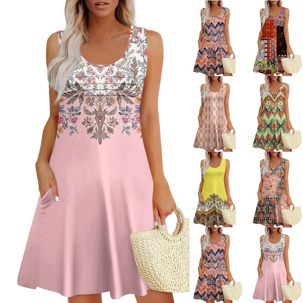 Womens Summer Dresses Loose Sleeveless Sundresses Dress With Pockets
