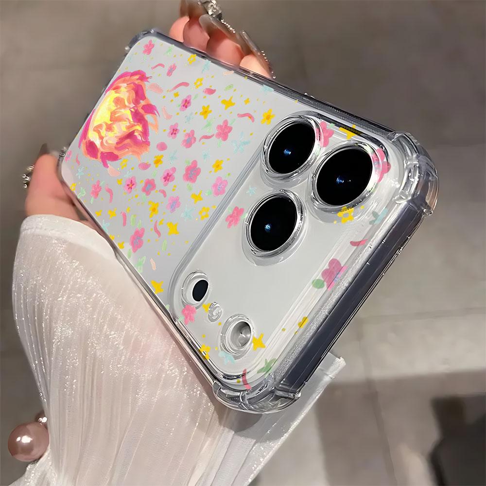 Ударопрочный прозрачный чехол для телефона для iPhone 17 Air 16 15 14 13 12 11 Pro Max Plus Mini Эскиз Маленькое пламя Расписные чехлы Обложка