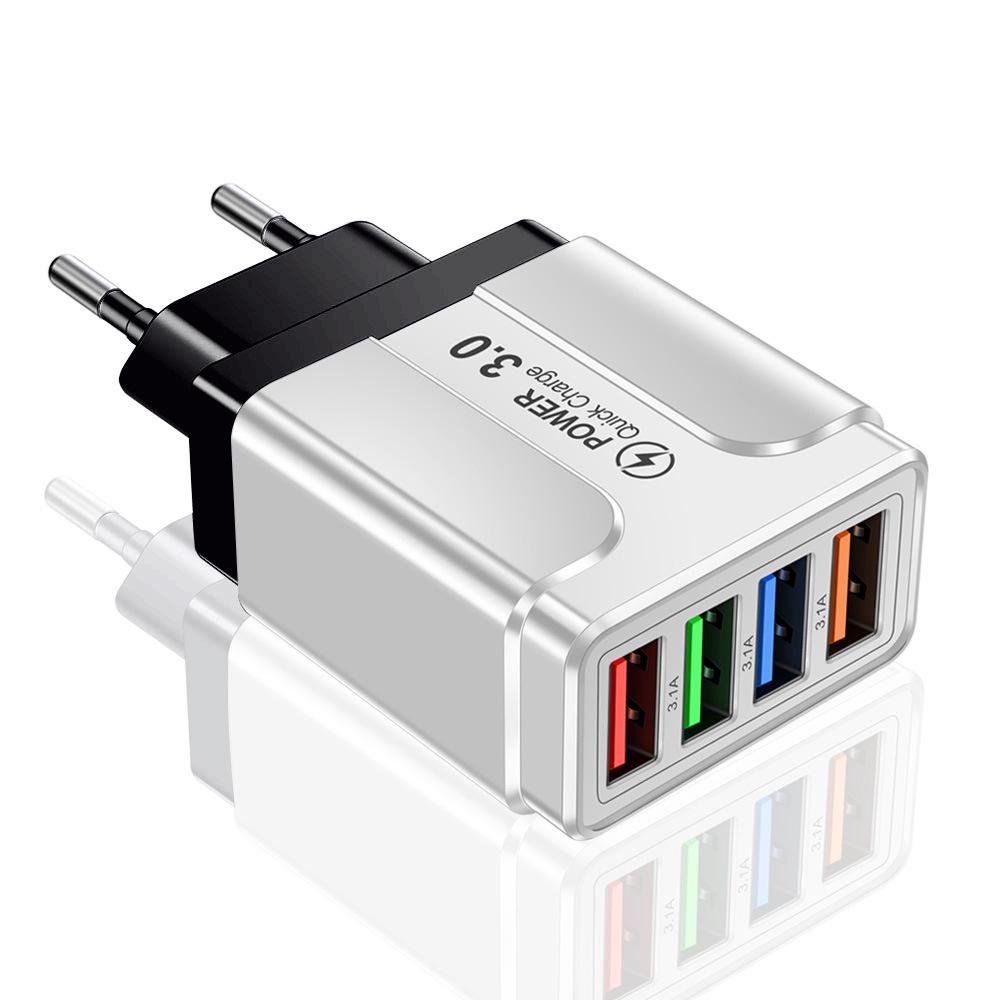 Цветное 4-портовое USB-зарядное устройство 3A для мобильных телефонов и планшетов, совместимое со стандартами ЕС, США, Великобритании и Австралии