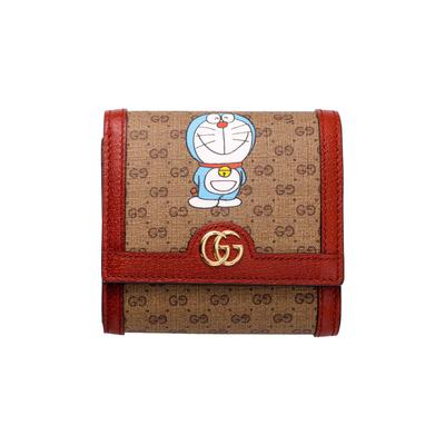 Кошелек унисекс на молнии из холста и кожи, логотип-коллаборация X Doraemon, Красный Эбеновое дерево 647789-2TWAG-8580