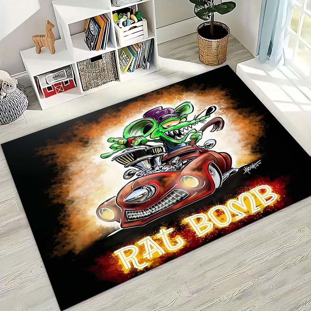3D Бунтарский RAT FINK Автомобили Знак Мультяшный Ковер для Спальни Гостиной Дивана Дома Декор Приветственный Коврик, Большой Детский Игровой Нескользящий Напольный Коврик