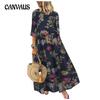 Women's Autumn/winter Vintage Floral Crew-neck Patchwork Dress Long-sleeved Swing Dress