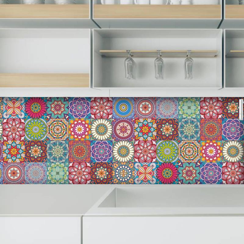 24 шт. наклейки на плитку мандалы в стиле ретро, ​​красочные водонепроницаемые термостойкие самоклеящиеся плитки, пленка на стену