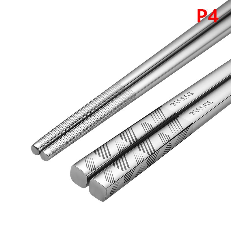 316 Stainless Steel Chopstick Laser Engraving Chinese Chopsticks Antiskid Household Metal Reusable Chopstick Kitchen Tableware
