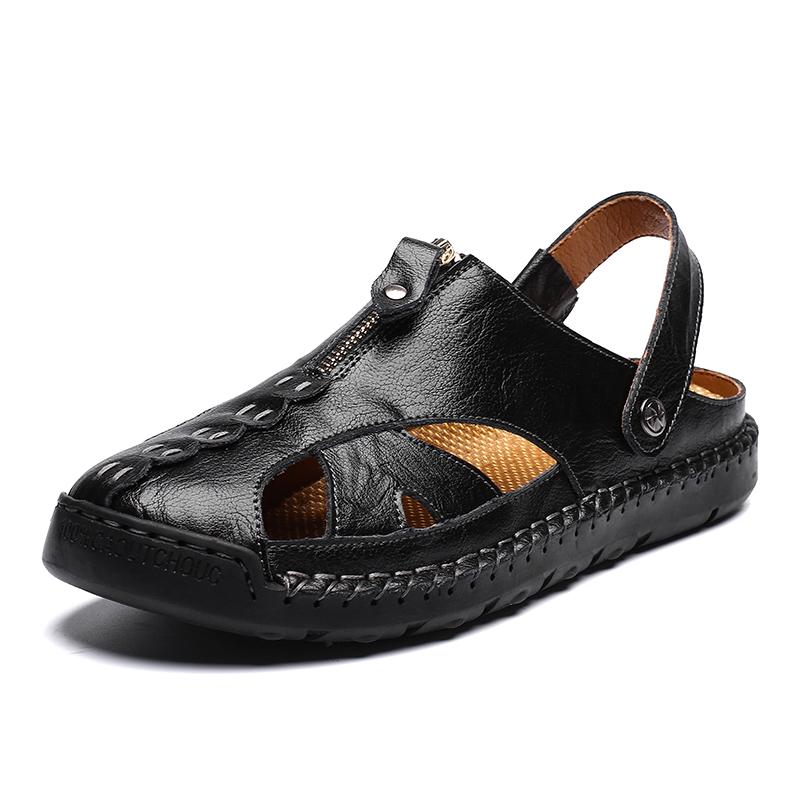 Fashion Black Leather Men Casual Shoes High Quality Slip On Sandals Comfort Breathable Loafers for Men's Shoes Moccasins Beach Slippers