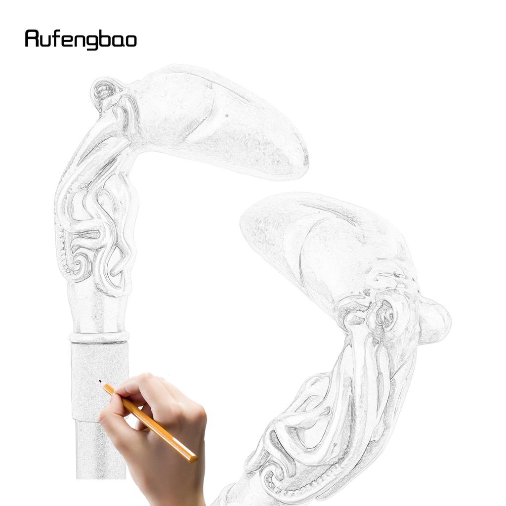 White Octopus Fish Squid Walking Cane Fashion Decorative Walking Stick Gentleman Elegant Cosplay Cane Knob Crosier 93cm
