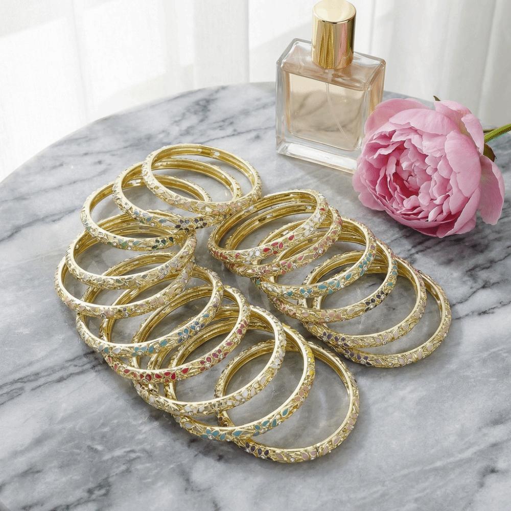 Traditional Flower Crystal Bangle Colorful Women's Hand Bracelet Vintage Cloisonne Bangle  Ladies