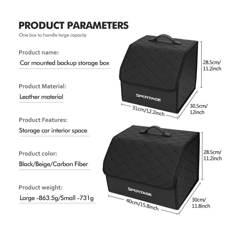 AANM1 Leather Car Logo Trunk Camping Storage Box Large Capacity Tool Organizer Accessories For KIA Sportage 2016 2017 2018 Sephia
