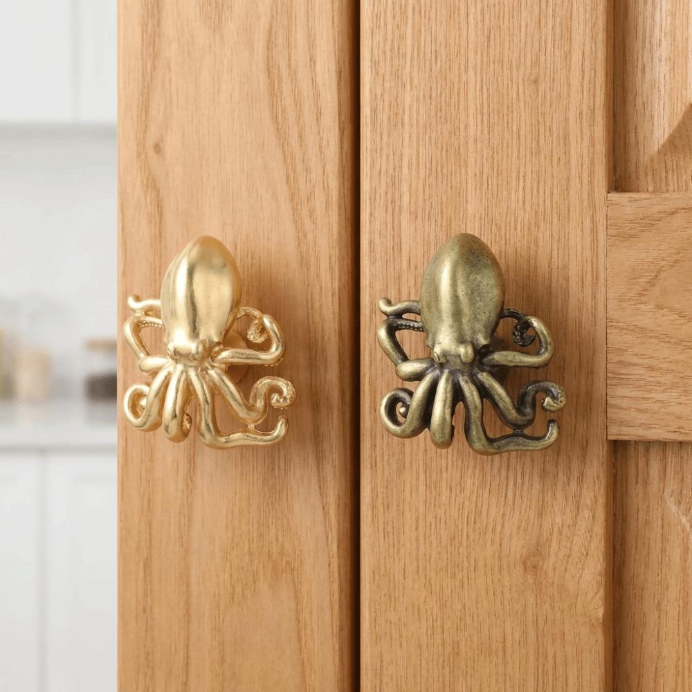 Retro Octopus Brass Handle Furniture Hardware Vintage Cabinet Door Knobs Push-pull Single Hole Wardrobe Drawer Pulls Furniture