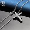 925 Sterling Silver AAA Zircon Cross Pendant Necklace Jewelry