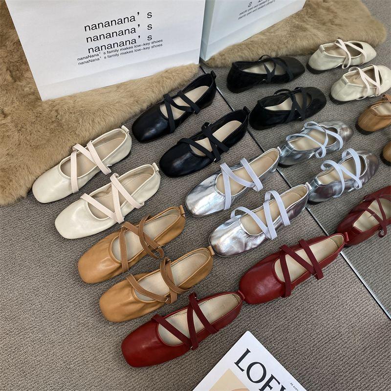 2025 новые весенние туфли-балетки с квадратным носком и мелким вырезом, женские туфли-лодочки, женские туфли на плоской подошве Мэри Джейн, туфли-дуду