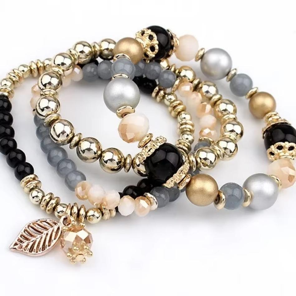 4 шт. Модный и простой кулон из хрустальных бусин с ветвями и листьями, универсальный многослойный браслет с бусинами, демонстрирующий темперамент женщины.