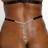 Fashion SEXY Letter Thong Panties Body Jewelry for Women Bling Rhinestone Waist Chain Thong G String Bikini Swimsuit