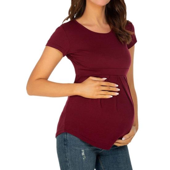 Pregnant Woman Tops Solid Color Round Neck Short Sleeve Tee Shirt Breathable Casual T-shirt Versatile Pregnancy Tops