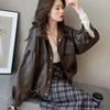 Ladies Spring and Autumn Solid Color Loose PU Jacket Short Lapel Long-sleeved Jacket