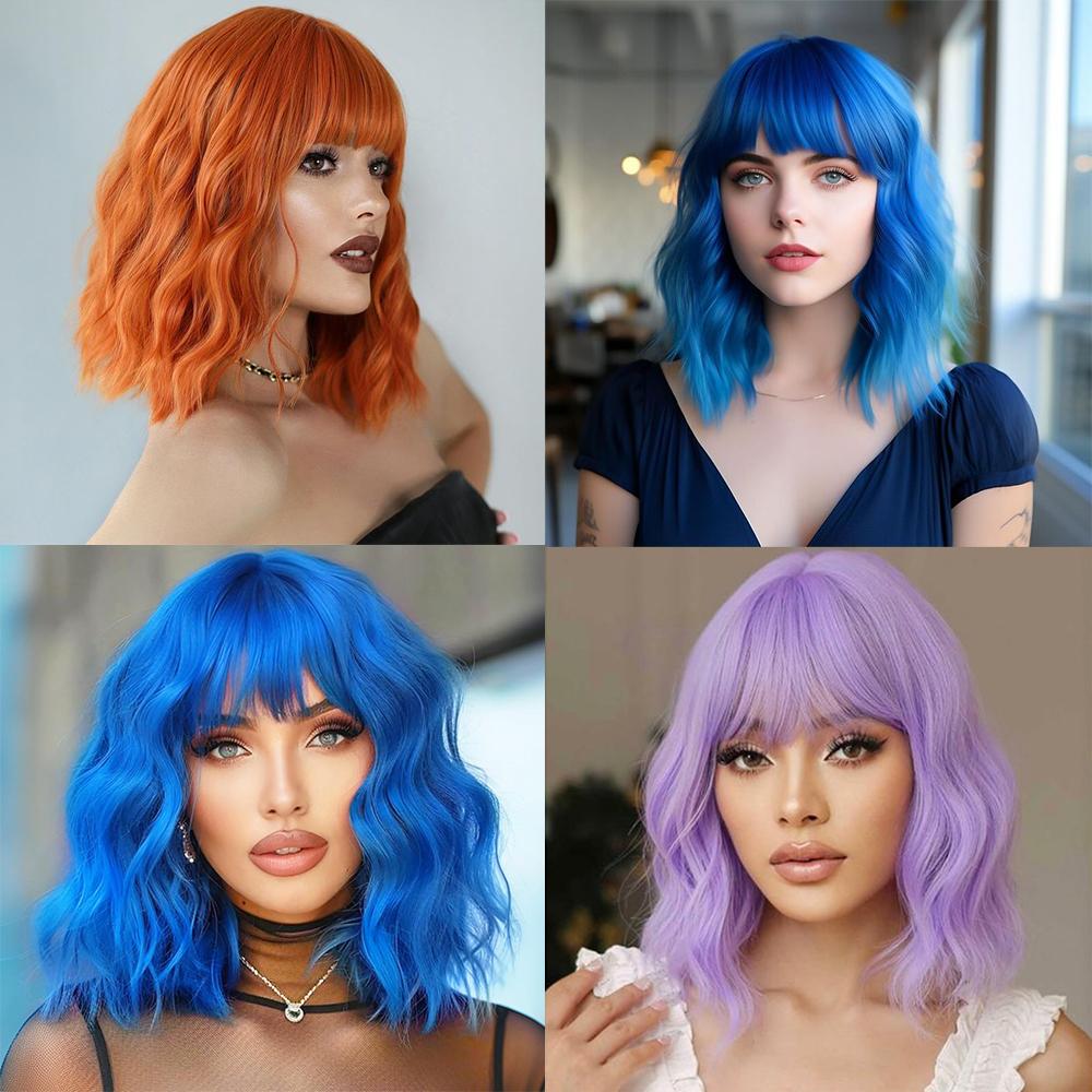 XINRAN Синтетический парик длиной до плеч с челкой, короткий волнистый кудрявый термостойкий парик из волокна для женщин, повседневное использование на вечеринках