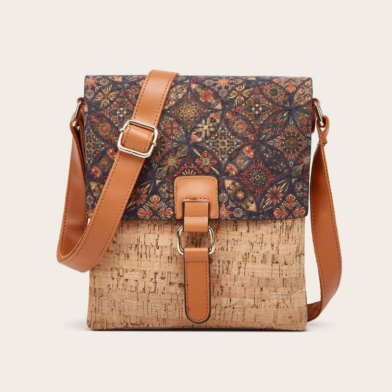 Niche Design Sense One Shoulder Crossbody Vertical Small Bag Fashion Vintage Printed Bark Women's Bag