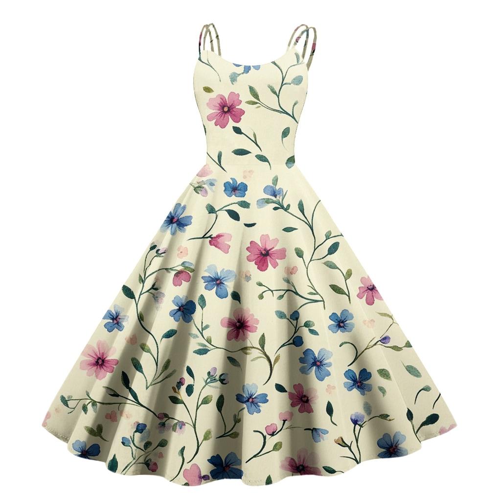 Women's Floral Print Sexy Off-the-shoulder Punk Vintage Dress