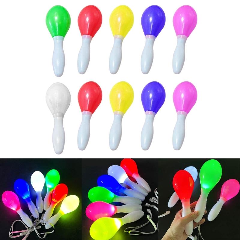 10Pcs/Pack Glowing Sand Hammer Toy Hand Shakers LED Maracas Flashing Light Lamp Birthday Party Favors-(Random Color)