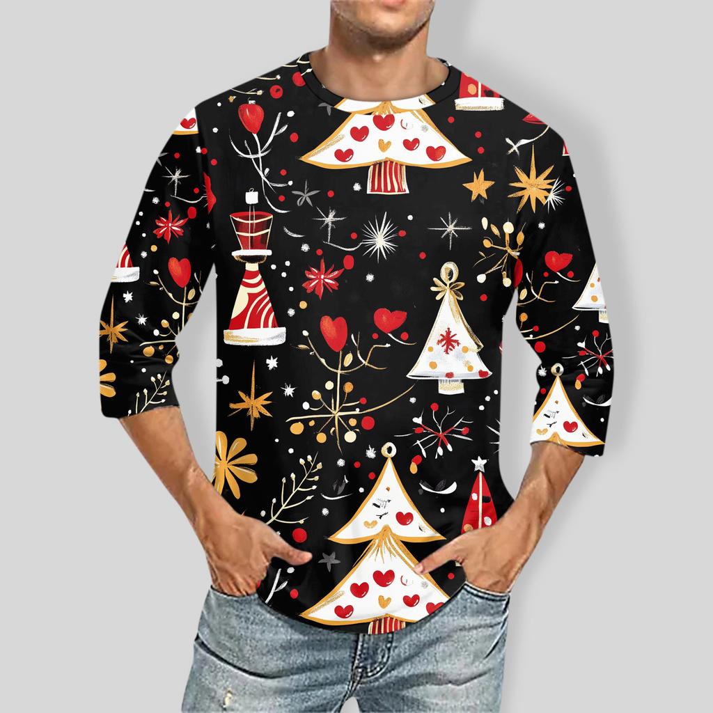 Men'S Round Neck Three-Quarters Sleeve Top Casual Fashion T-Shirt