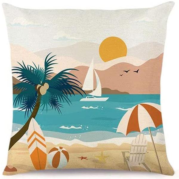 Summer Hot Style Ocean Style Pillow Beach Shell Pattern Blue Pillow Case Home Sofa Pillow Case Cushion Cover
