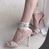 Sexy White Lace Thin High Heels Sandals Pointed Toe Back Ankle Buckle Straps Stilettos Solid 2025 Women Elegant Dress Shoes