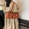 2025 New Brown Retro Drawstring Baguette Bag Single Shoulder Underarm Portable Casual Pleated Women's Bag